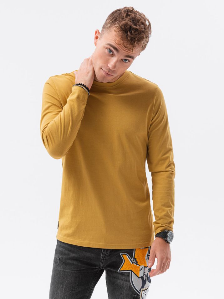 Ombre Clothing Pánské basic tričko s dlouhým rukávem Hippolyt hořčicová