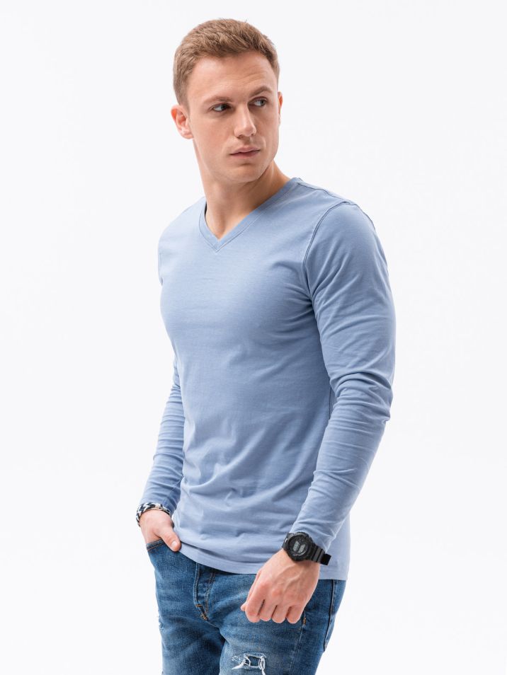 Ombre Clothing Pánské basic tričko s dlouhým rukávem Rainaki světle modrá