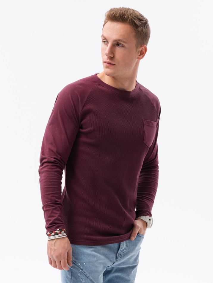 Ombre Clothing Pánské basic tričko s dlouhým rukávem Nicolás tmavě červená