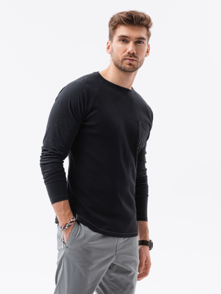 Ombre Clothing Pánské basic tričko s dlouhým rukávem Nicolás černá