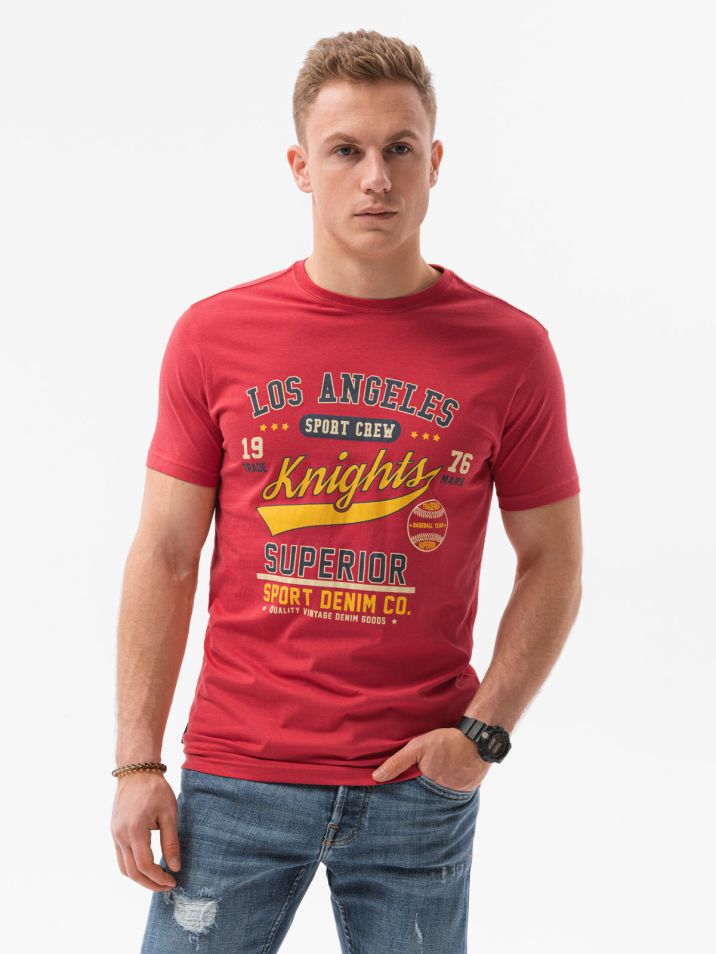 Ombre Clothing Pánské tričko s potiskem Patrick červená