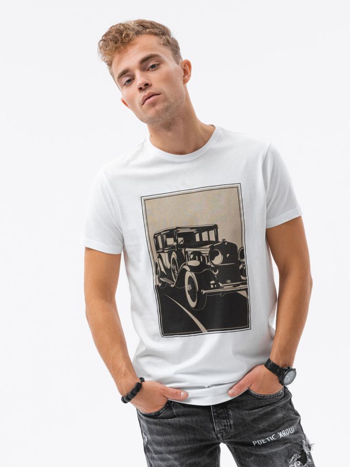 Ombre Clothing Pánské tričko s potiskem Gerard bílá