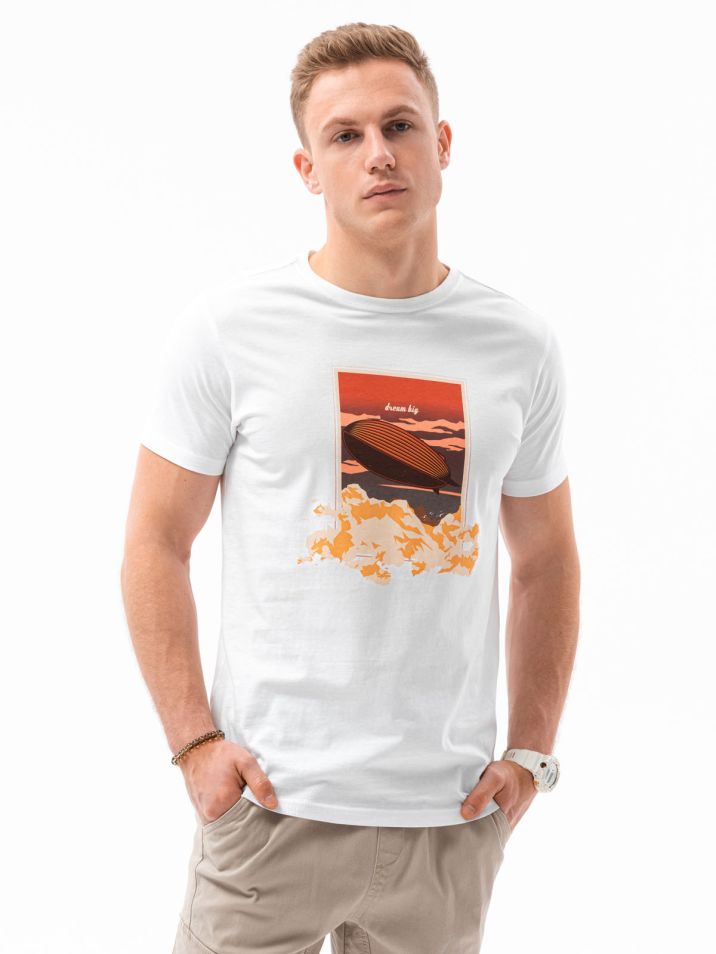 Ombre Clothing Pánské tričko s potiskem Frederic bílá