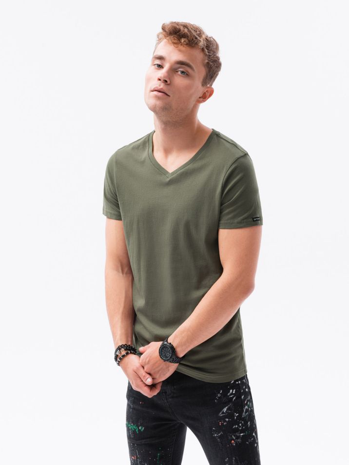 Ombre Clothing Pánské basic tričko Oliver tmavě olivová