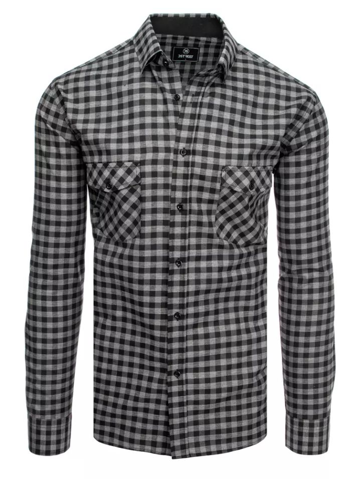 Dstreet Pánská kostkovaná košile Itai černo-šedá
