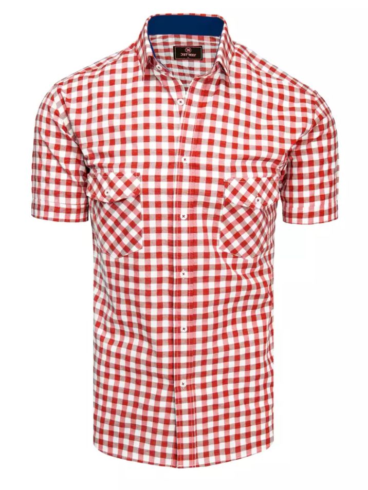 Dstreet Pánská kostkovaná košile s krátkým rukávem Nalnt bílo-červená
