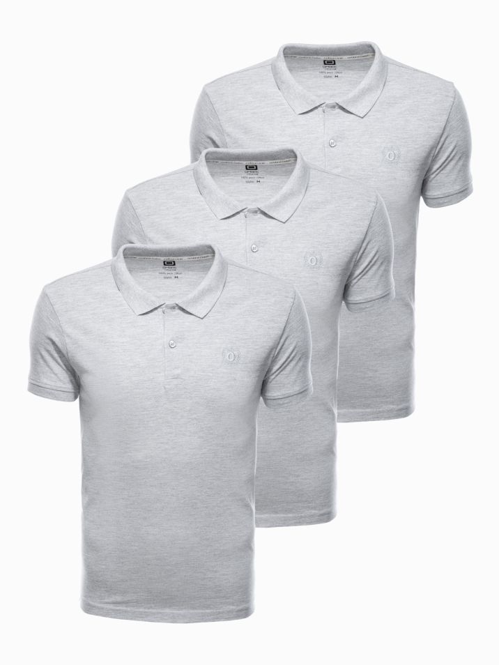 Ombre Clothing Pánské polo tričko balení tří kusů Mohi šedá