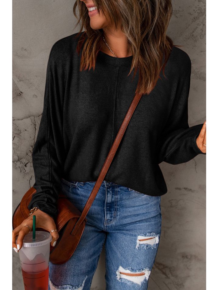 OMG Dámský jednobarevný  svetr s dlouhým rukávem Baja černá