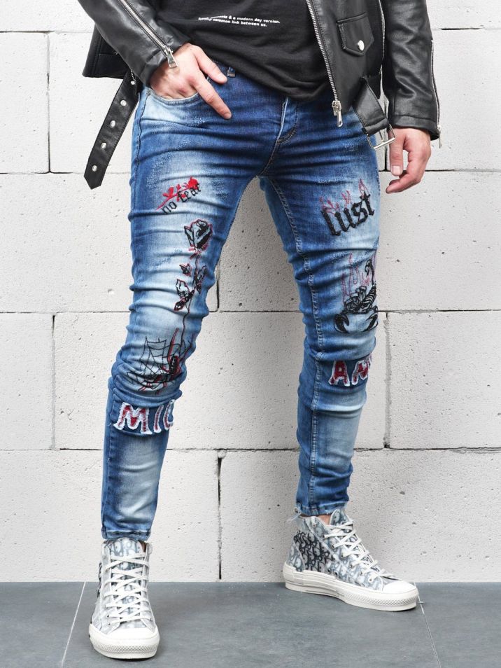 Sernes Pánské džínové kalhoty Rose Tattoo jeansová