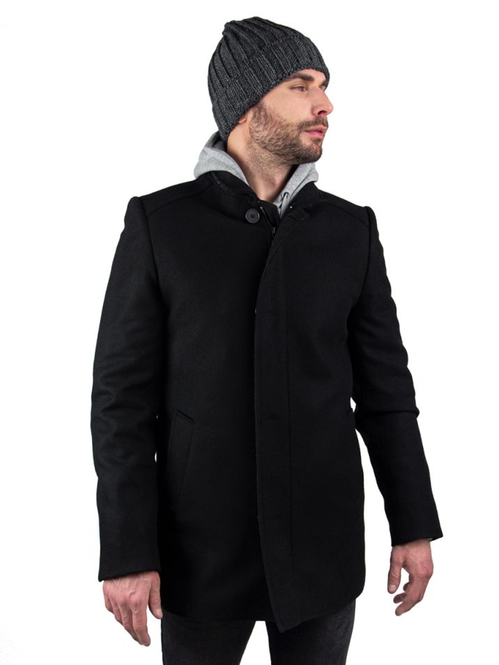 Zapana Pánský vlněný kabát s příměsí kašmíru Hubert černá