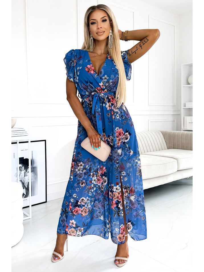 Numoco Dámské květované šaty Aria modrá