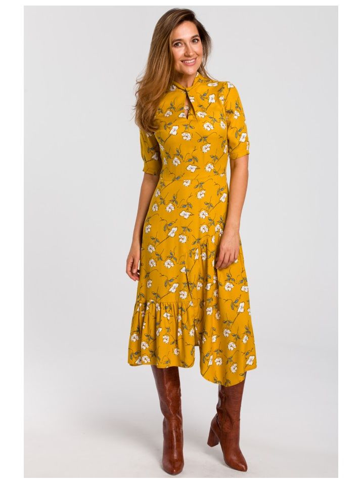 Stylove Dámské midi šaty Fenimrei S177 žlutá