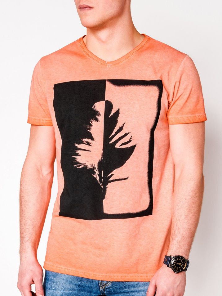 Ombre Clothing Pánské tričko s potiskem Retreat oranžové