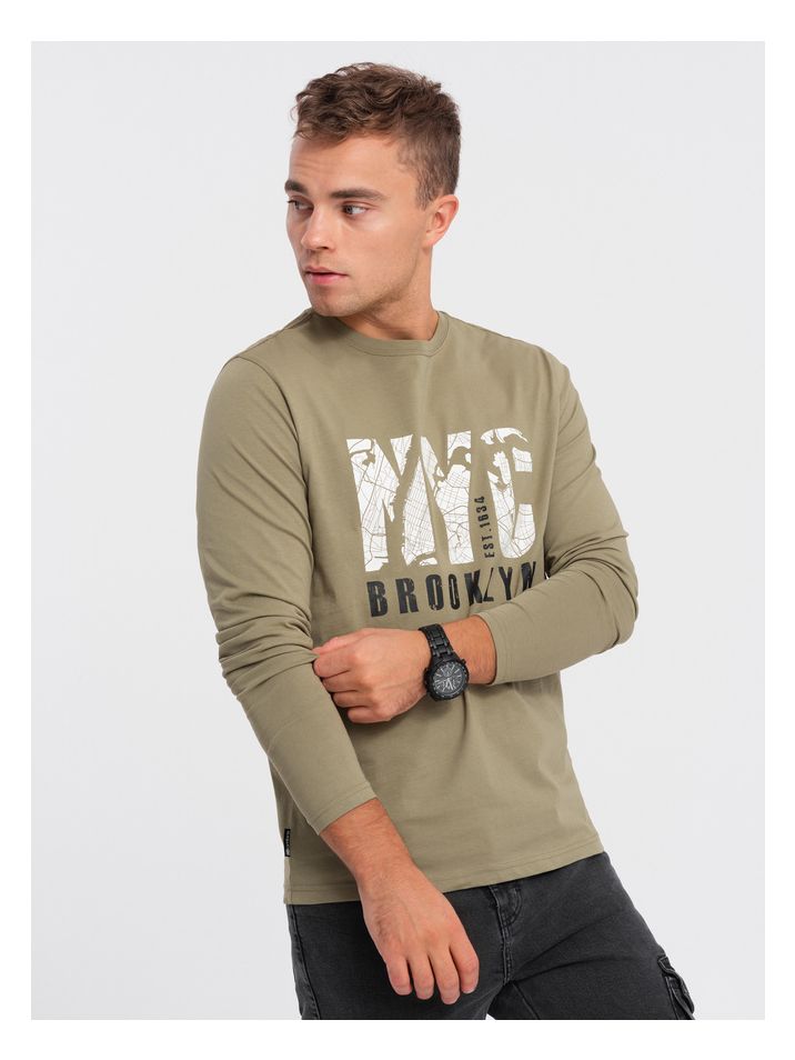 Ombre Clothing Pánské tričko s dlouhým rukávem Lhoris olivová
